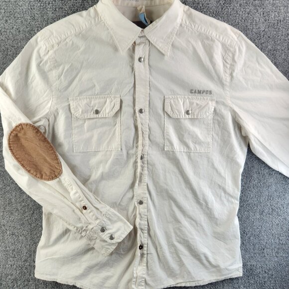 VTG Campus By Marc O Polo XL Germany Made Snap Up Long Sleeve Elbow Patch White - Picture 2 of 16